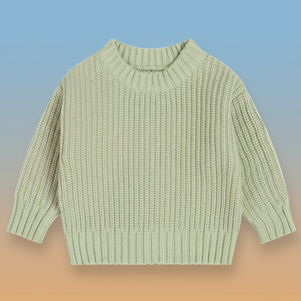 PureSoft– Klassisch&Gemütlich - Solider Strickpulli Hellgrün / 90 (1.5–2 Jahre) | Pädagogisches Holzspielzeug von Mein Kleines Baby
