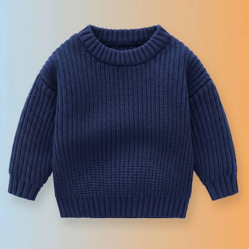 PureSoft– Klassisch&Gemütlich - Solider Strickpulli Marineblau / 100 (3 Jahre) | Pädagogisches Holzspielzeug von Mein Kleines Baby