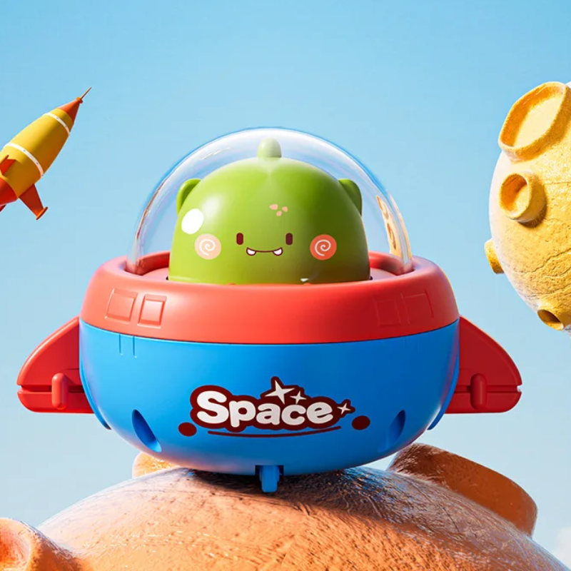 Push and Go UFO Toy – Motorik & Spiel – UFO Spielzeug Dinosaurier | Pädagogisches Holzspielzeug von Mein Kleines Baby