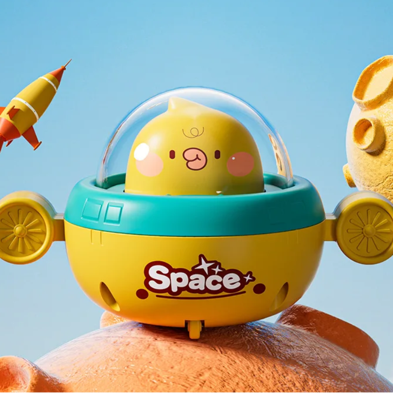 Push and Go UFO Toy – Motorik & Spiel – UFO Spielzeug Gelbe Ente | Pädagogisches Holzspielzeug von Mein Kleines Baby