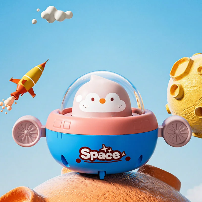 Push and Go UFO Toy – Motorik & Spiel – UFO Spielzeug Pinguin | Pädagogisches Holzspielzeug von Mein Kleines Baby