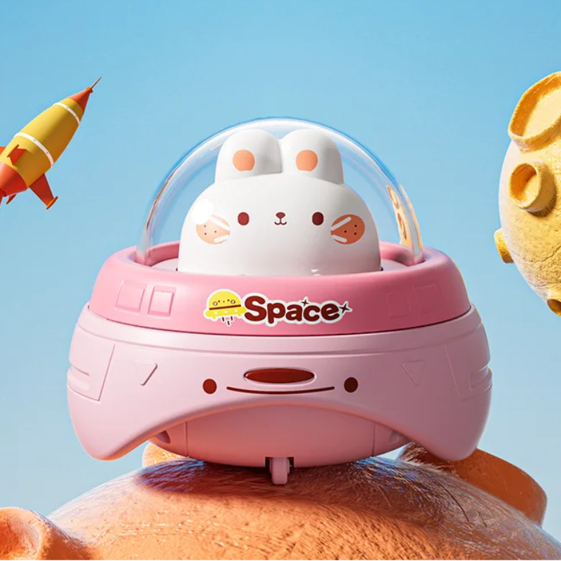 Push and Go UFO Toy – Motorik & Spiel – UFO Spielzeug Rosa Kaninchen | Pädagogisches Holzspielzeug von Mein Kleines Baby