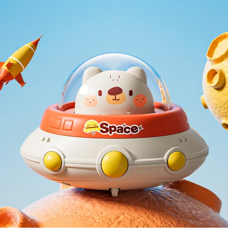 Push and Go UFO Toy – Motorik & Spiel – UFO Spielzeug Weißer Bär | Pädagogisches Holzspielzeug von Mein Kleines Baby