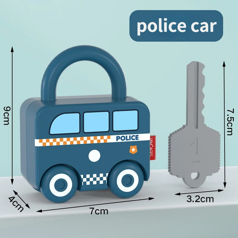 Puzzle Locks™ – Spielen und Lernen - Montessori-Spielzeug Polizeiauto | Pädagogisches Holzspielzeug von Mein Kleines Baby