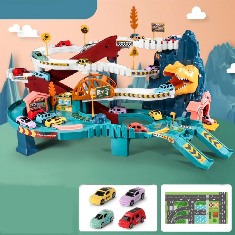 RaceTrack– Abenteuerlich&unterhaltsam– Autorennbahn Dinosaurier-Eisenbahn | Pädagogisches Holzspielzeug von Mein Kleines Baby
