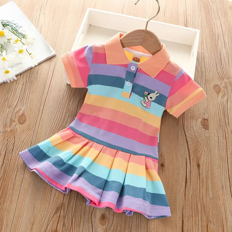 RainbowBabe – Frisch & farbenfroh – Kinder-Polokleid Pastellregenbogen / 90 (2–3 Jahre) | Pädagogisches Holzspielzeug von Mein Kleines Baby