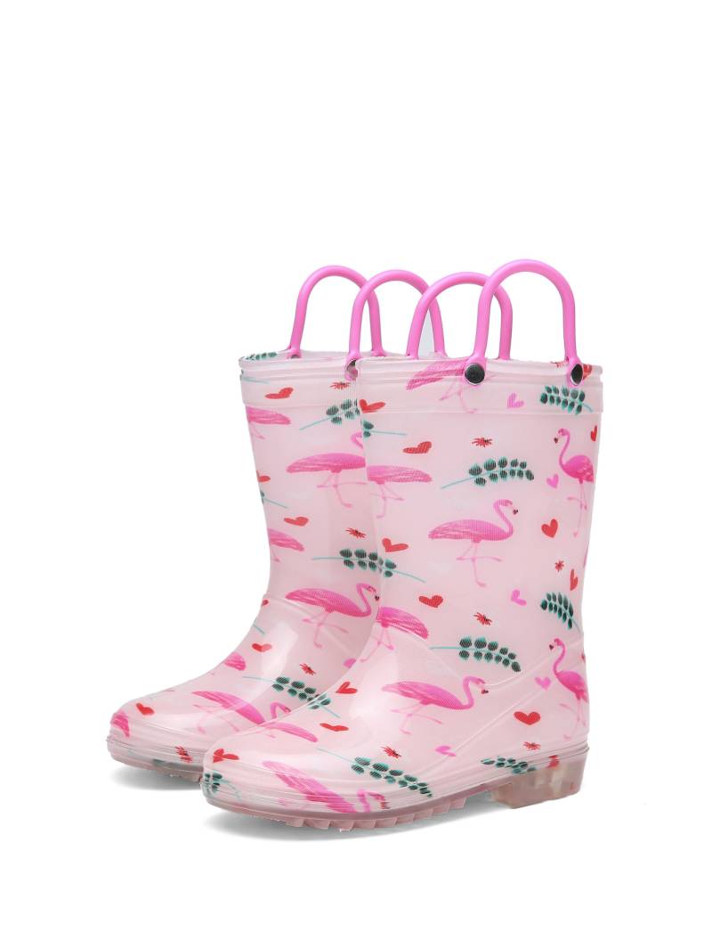 RainySteps – Bequem & wasserdicht – Regenstiefel mit Print & Schlaufe Flamingos / 34 (7-8 Jahre) | Pädagogisches Holzspielzeug von Mein Kleines Baby