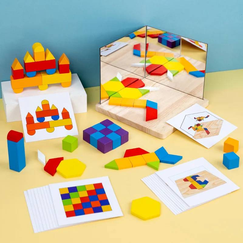 Reflection Play™ – Spiegeln&Lernen– Puzzlesteine mit Spiegel Kleine Blöcke | Pädagogisches Holzspielzeug von Mein Kleines Baby