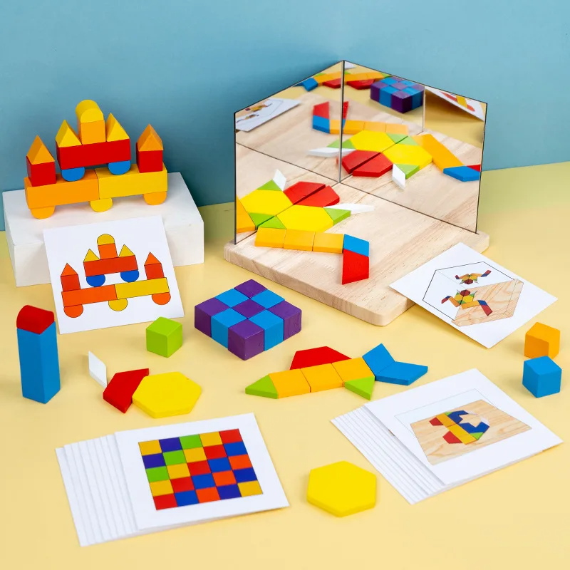 Reflection Play™ – Spiegeln&Lernen– Puzzlesteine mit Spiegel Kleine Blöcke | Pädagogisches Holzspielzeug von Mein Kleines Baby