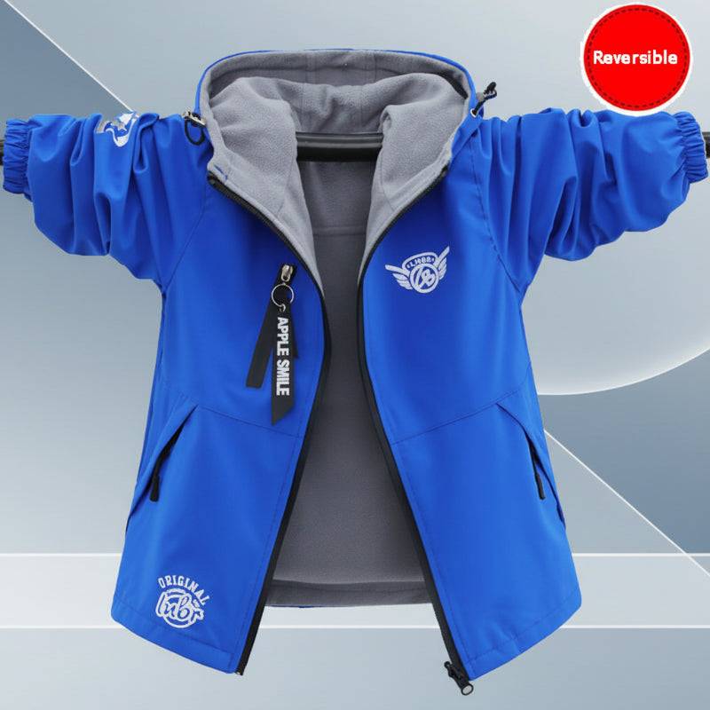 Reversible Kids Jacket– Waterdicht&Winddicht– Lichtgewicht Jas Blau – Grau / 130 (5-6 Jahre) | Pädagogisches Holzspielzeug von Mein Kleines Baby