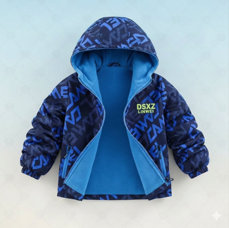 Reversible Kids Jacket– Waterdicht&Winddicht– Lichtgewicht Jas Blaue Buchstaben / 170 (13–14 Jahre) | Pädagogisches Holzspielzeug von Mein Kleines Baby
