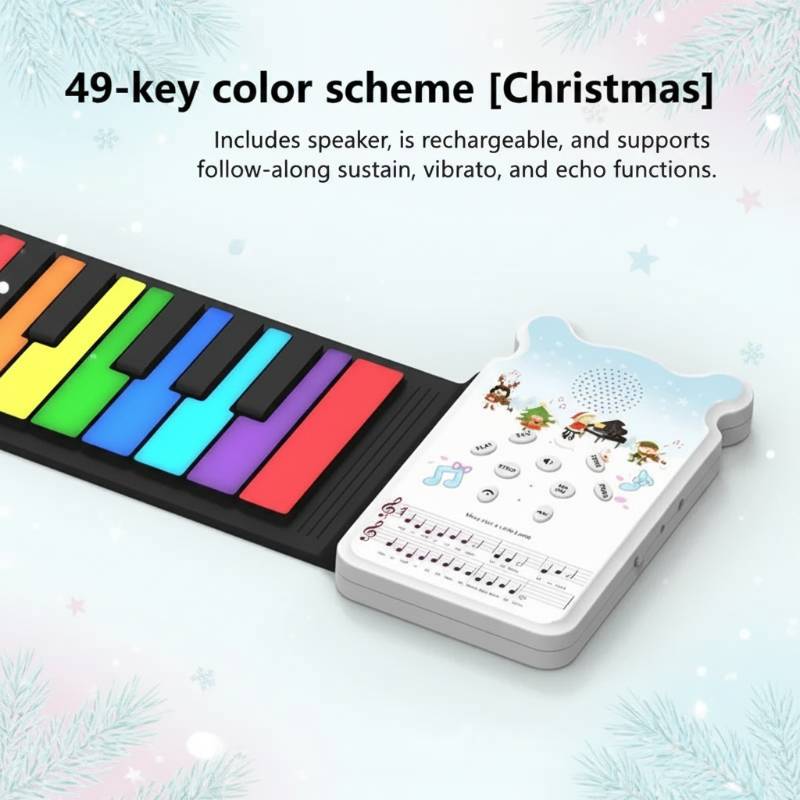 Roll-up Piano Keyboard– Kreativ&lehrreich– Zusammenklappbares Klavier Weiß (Weihnachtsausgabe) | Pädagogisches Holzspielzeug von Mein Kleines Baby