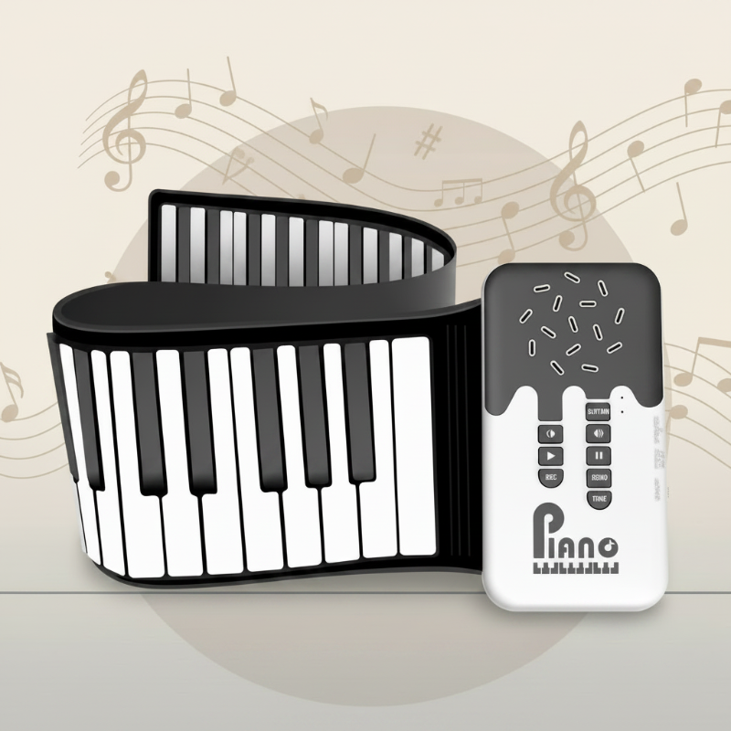 Roll-up Piano Keyboard– Kreativ&lehrreich– Zusammenklappbares Klavier Weiß | Pädagogisches Holzspielzeug von Mein Kleines Baby