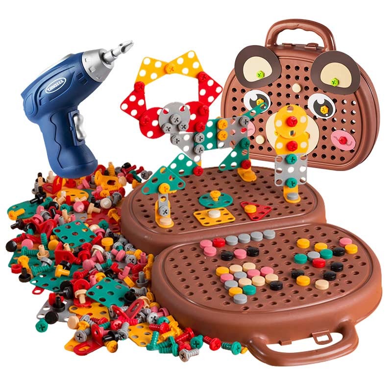 STEM Electric Building™ - Technisches Verständnis spielerisch fördern - Bohrerset 203-teiliges Set (braun) | Pädagogisches Holzspielzeug von Mein Kleines Baby