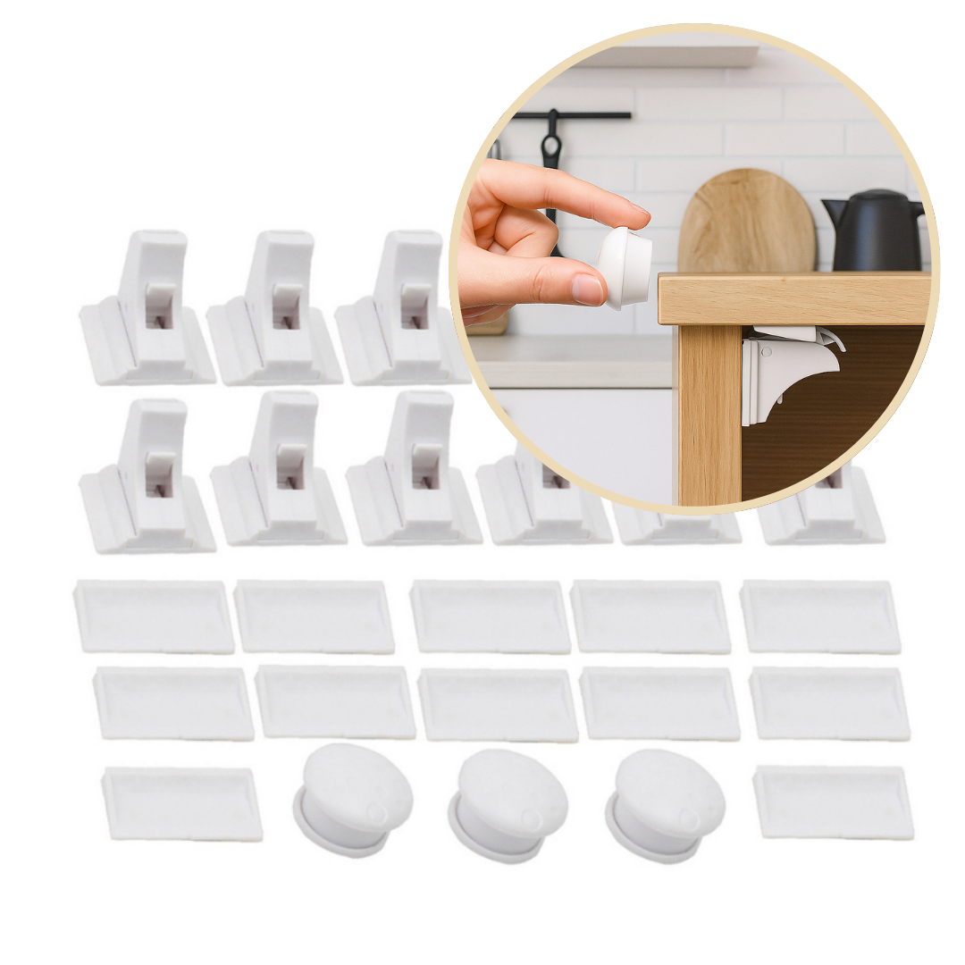 SafeSpace Click– Unsichtbarer Schutz – Magnetische Kindersicherung ohne Bohren 12x Lockie inkl. 3x Schlüssel | Pädagogisches Holzspielzeug von Mein Kleines Baby