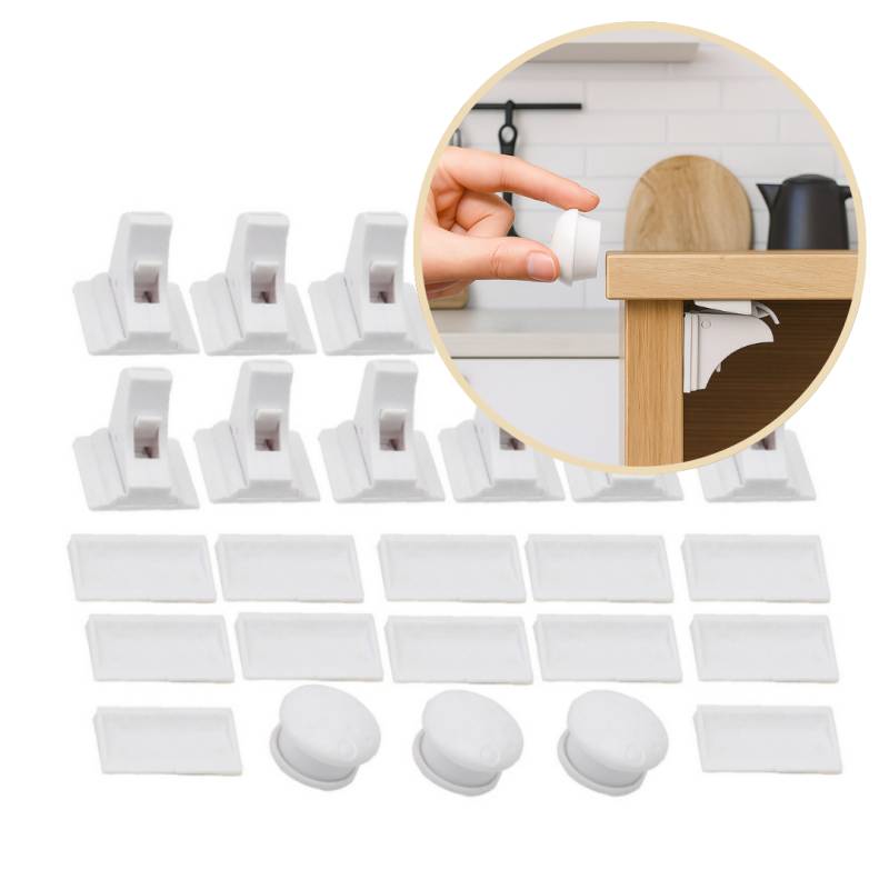 SafeSpace Click– Unsichtbarer Schutz – Magnetische Kindersicherung ohne Bohren 12x Lockie inkl. 3x Schlüssel | Pädagogisches Holzspielzeug von Mein Kleines Baby