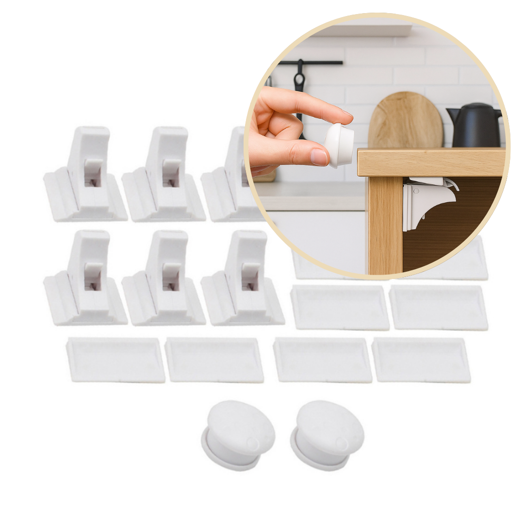 SafeSpace Click– Unsichtbarer Schutz – Magnetische Kindersicherung ohne Bohren 8x Lockie inkl. 2x Schlüssel | Pädagogisches Holzspielzeug von Mein Kleines Baby