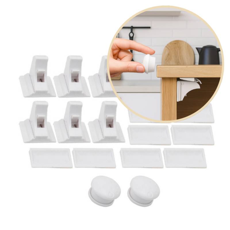 SafeSpace Click– Unsichtbarer Schutz – Magnetische Kindersicherung ohne Bohren 8x Lockie inkl. 2x Schlüssel | Pädagogisches Holzspielzeug von Mein Kleines Baby