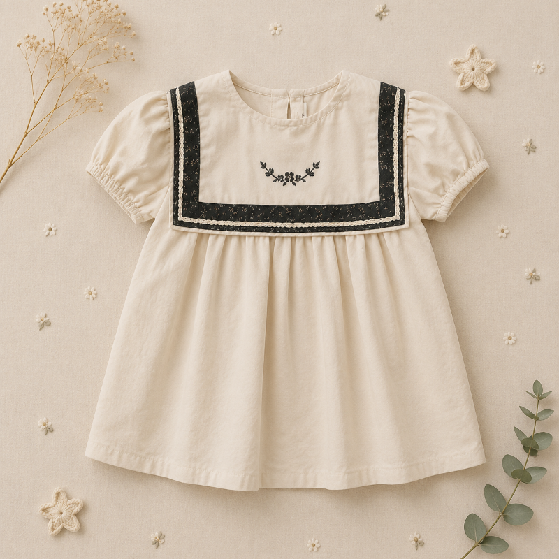 Sailor Top – Elegant og behagelig – Bluse med blondedetaljer og pufærmer 130 (8–9 år) | Pädagogisches Holzspielzeug von Mein Kleines Baby