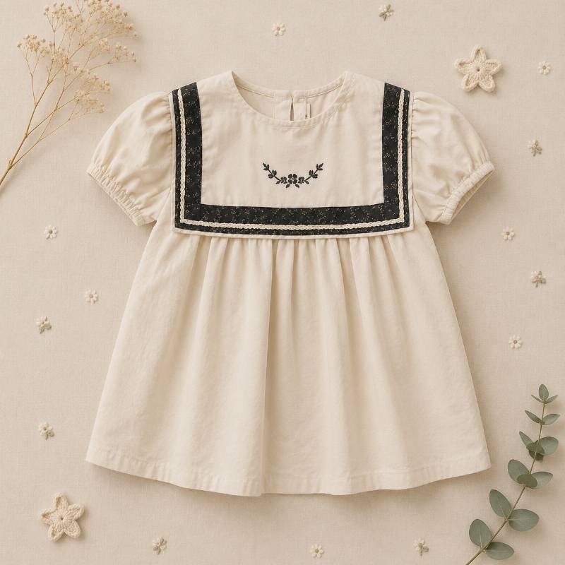 Sailor Top – Elegant og behagelig – Bluse med blondedetaljer og pufærmer 130 (8–9 år) | Pädagogisches Holzspielzeug von Mein Kleines Baby