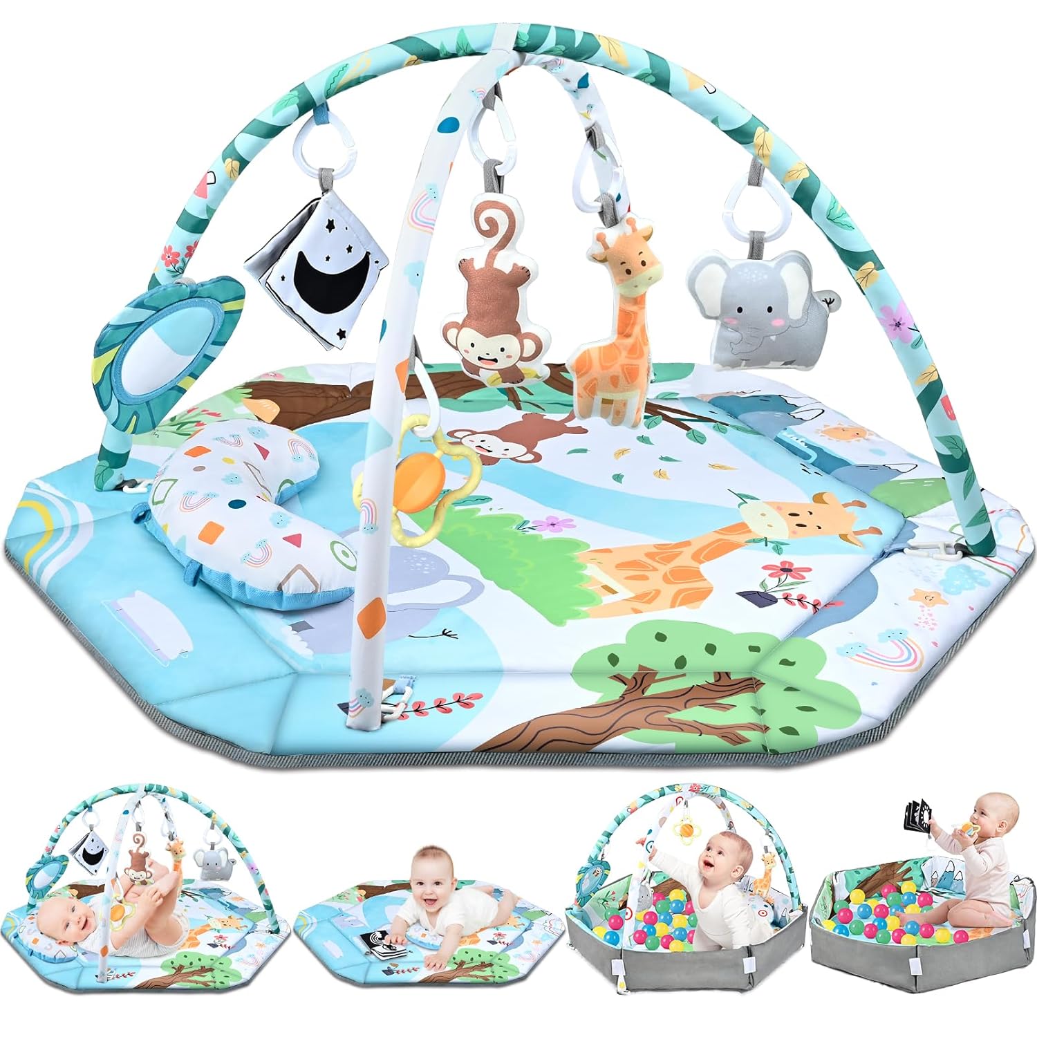 SensoryHaven– 8-in-1 Wachstum&Spiel– Baby-Spielmatte Khaki | Pädagogisches Holzspielzeug von Mein Kleines Baby
