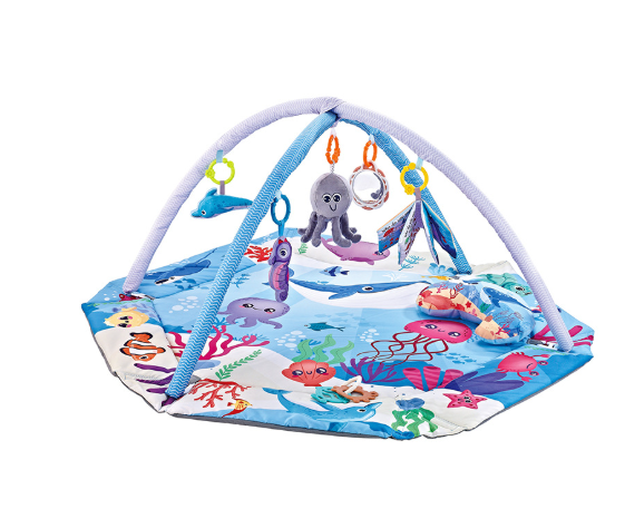 SensoryHaven– 8-in-1 Wachstum&Spiel– Baby-Spielmatte Ozeanblau | Pädagogisches Holzspielzeug von Mein Kleines Baby