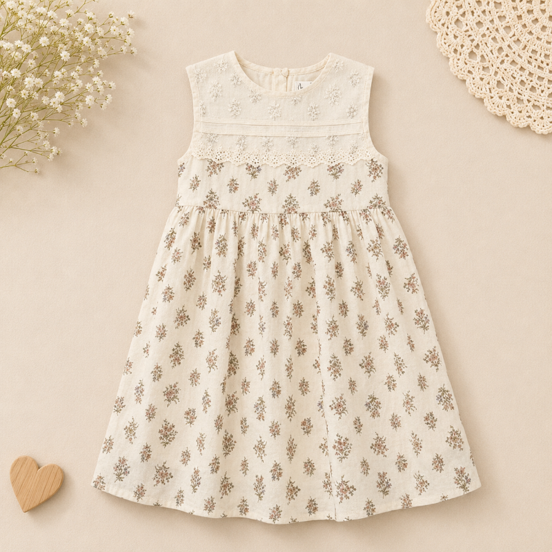 Short Sleeve Embroidery Dress – Elegant & Komfort – Boutique-Mädchenkleid Blumig / 120 (5–6 Jahre) | Pädagogisches Holzspielzeug von Mein Kleines Baby