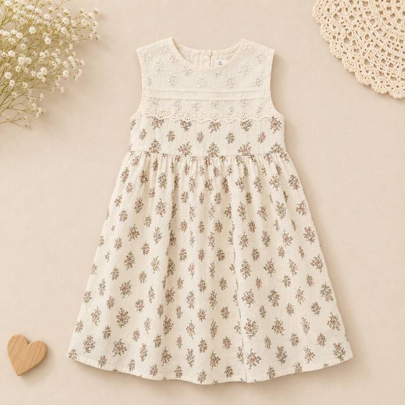 Short Sleeve Embroidery Dress – Elegant & Komfort – Boutique-Mädchenkleid Blumig / 120 (5–6 Jahre) | Pädagogisches Holzspielzeug von Mein Kleines Baby