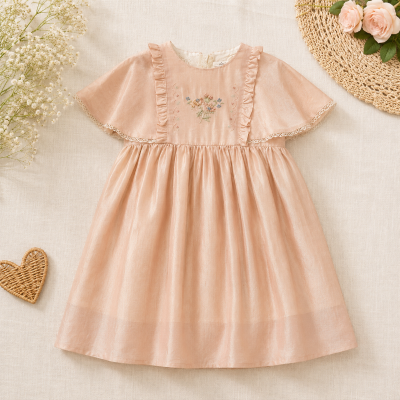 Short Sleeve Embroidery Dress – Elegant & Komfort – Boutique-Mädchenkleid Orangerot / 150 (9–10 Jahre) | Pädagogisches Holzspielzeug von Mein Kleines Baby