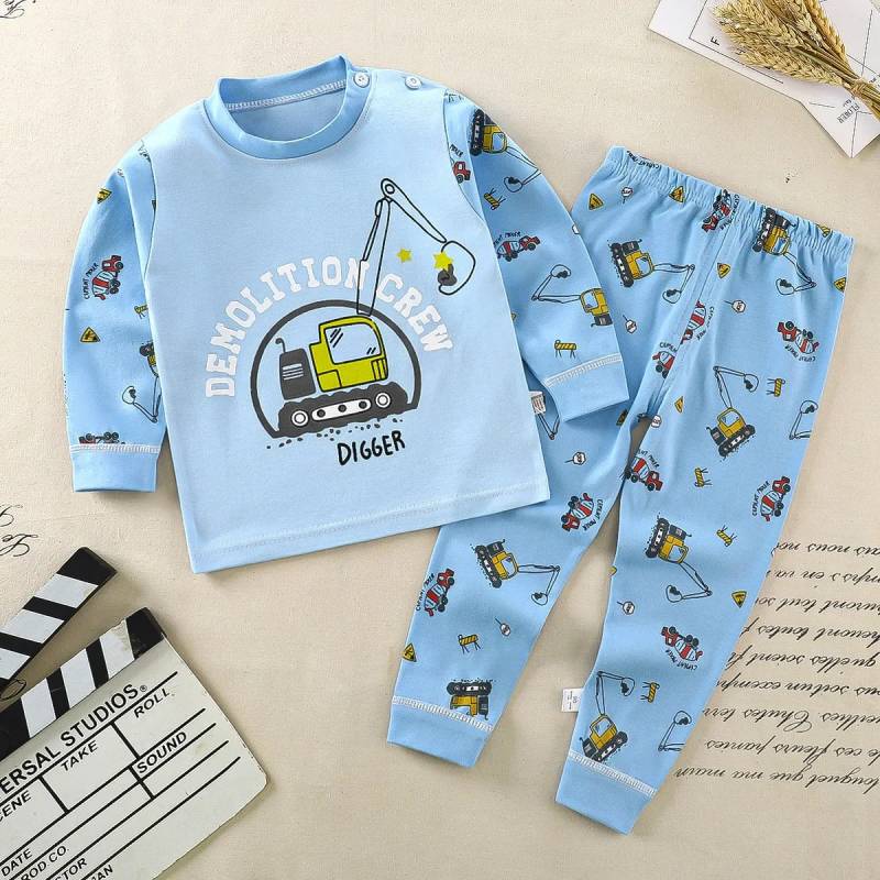 SleepBuddy – Weich & bequem – Kinder-Pyjama-Set mit langen Ärmeln Bagger / 120 (3–4 Jahre) | Pädagogisches Holzspielzeug von Mein Kleines Baby