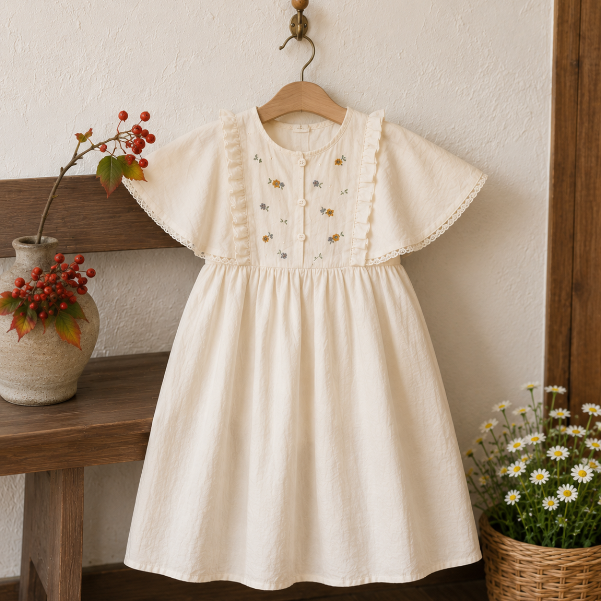 Sleeveless Dress – Elegant og behagelig – Kjole med blonderkrave Engblomst / 140 (10–11 år) | Pädagogisches Holzspielzeug von Mein Kleines Baby