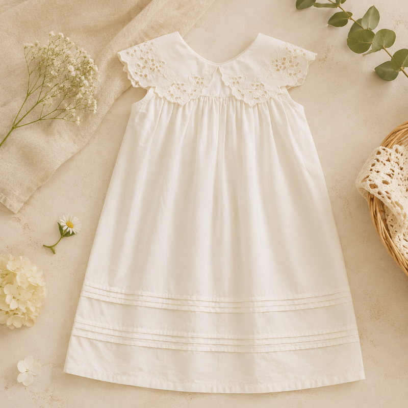 Sleeveless Dress – Elegant & bequem – Kleid mit Spitzenkragen Spitzenblütenblatt / 90 (18–24 Monate) | Pädagogisches Holzspielzeug von Mein Kleines Baby