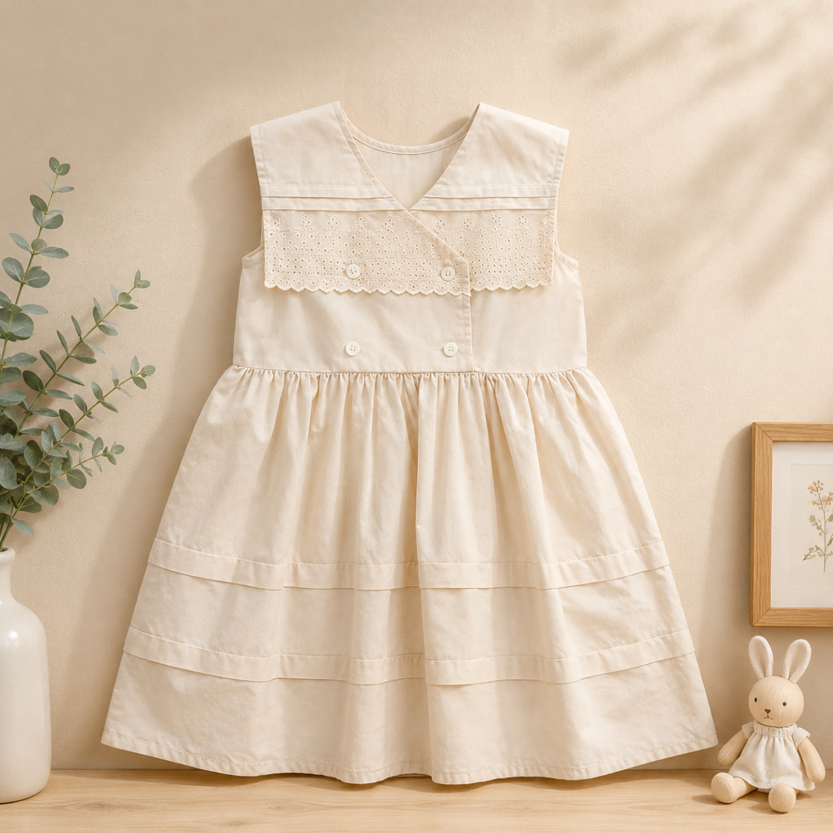 Sleeveless Dress – Elegant & bequem – Kleid mit Spitzenkragen Vintage-Spitze / 130 (8–9 Jahre) | Pädagogisches Holzspielzeug von Mein Kleines Baby