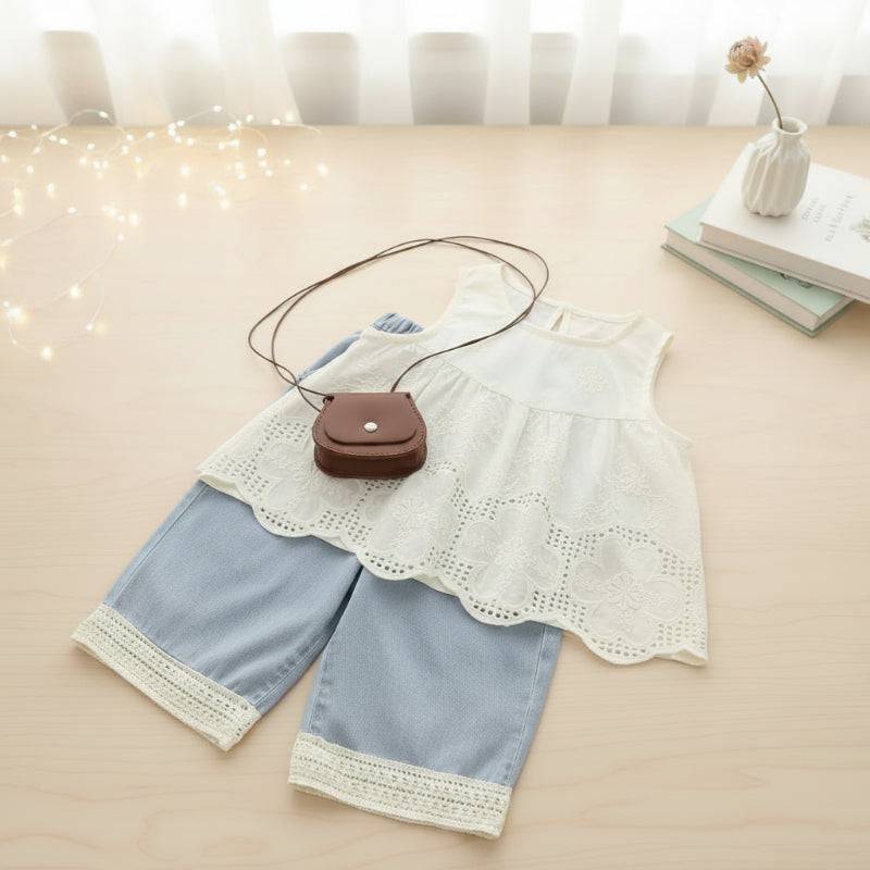 Sleeveless Tops & Pants – Weich & stilvoll – Sommer-Set für Kinder Weiß / 140 (7–8 Jahre) | Pädagogisches Holzspielzeug von Mein Kleines Baby