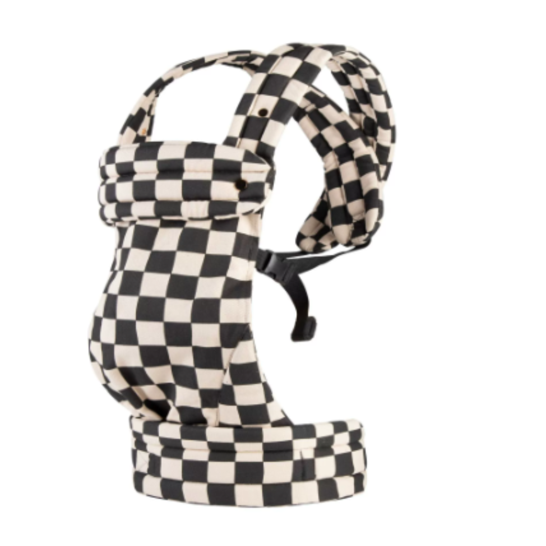 Snug Sling™ – Weich und dicht – Baby- und Kleinkindtrage Beige Schwarz – Schachbrettmuster | Pädagogisches Holzspielzeug von Mein Kleines Baby