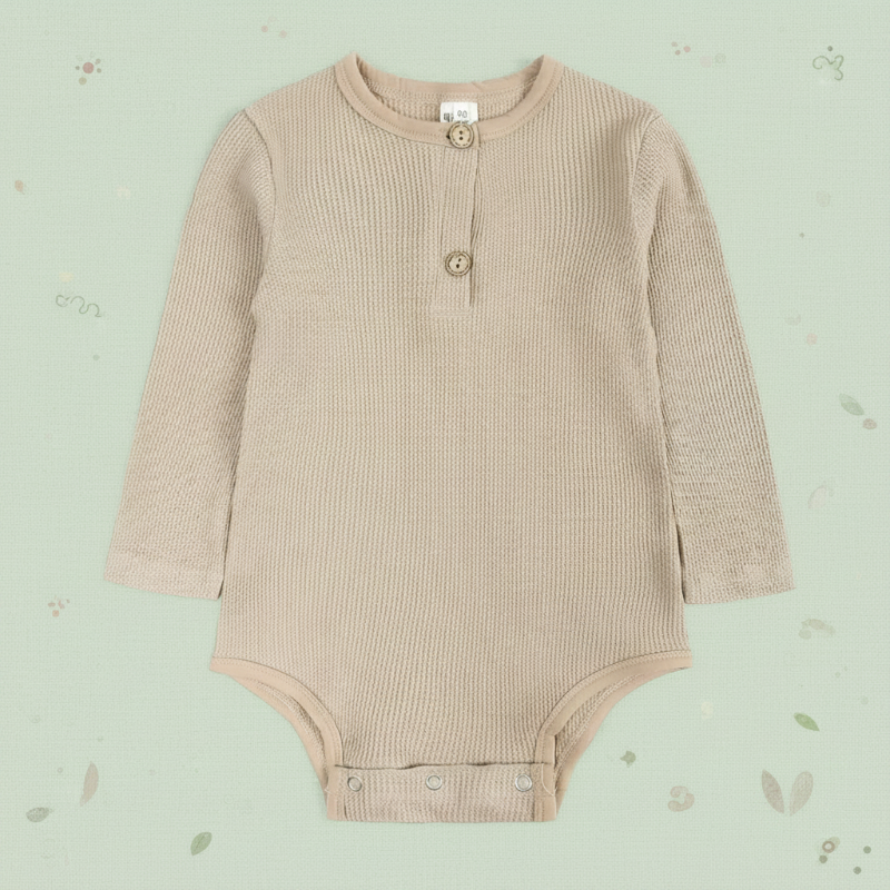SnuggleHue – Weich & bequem – Regenbogen-Baby-Strampler Beige / Neutral Rib – Langarm / 59 (0–3 Monate) | Pädagogisches Holzspielzeug von Mein Kleines Baby