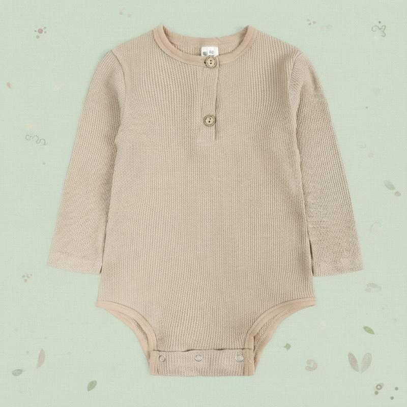 SnuggleHue – Weich & bequem – Regenbogen-Baby-Strampler Beige / Neutral Rib – Langarm / 66 (3–6 Monate) | Pädagogisches Holzspielzeug von Mein Kleines Baby