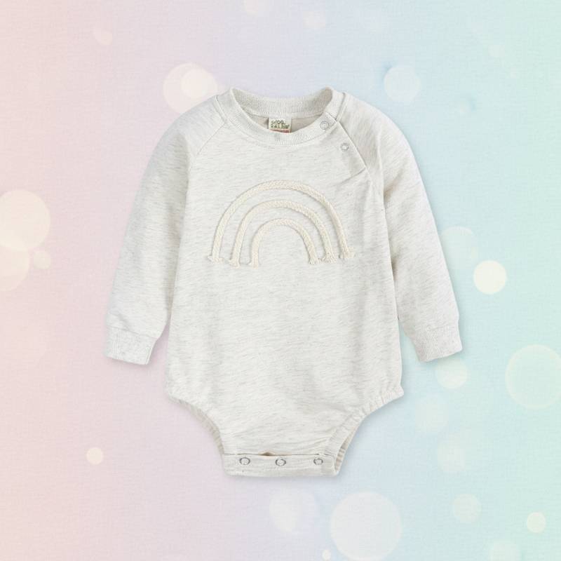 SnuggleHue – Weich & bequem – Regenbogen-Baby-Strampler Weiß / Regenbogen – Kurzarm / 80 (9–12 Monate) | Pädagogisches Holzspielzeug von Mein Kleines Baby