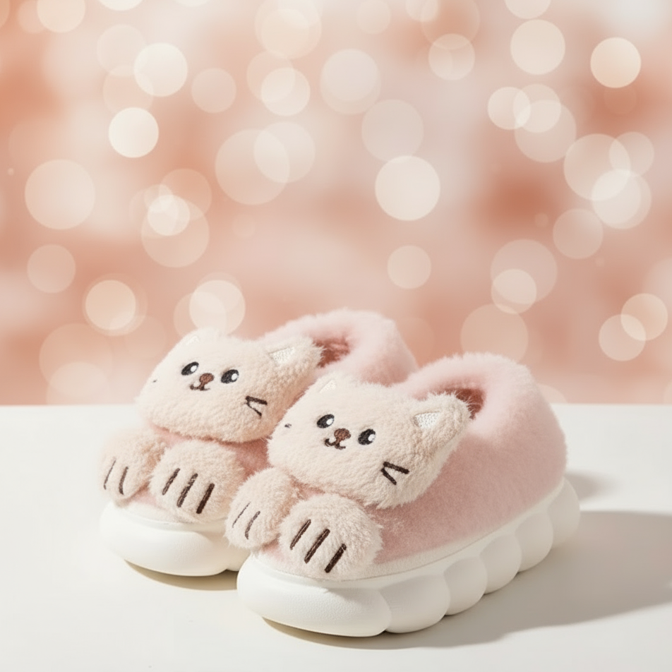 SnuggleKitty– Wärme&Geborgenheit– Katzen-Hausschuhe für Kinder Rosa / 150 (1–2 Jahre) | Pädagogisches Holzspielzeug von Mein Kleines Baby