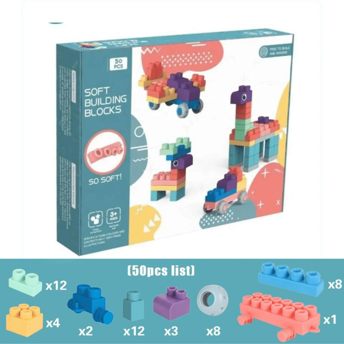 Soft Building Blocks™ | Bauspaß für jedes Kind - Weiche Bausteine 50 Stück - €44.95 | Pädagogisches Holzspielzeug von Mein Kleines Baby