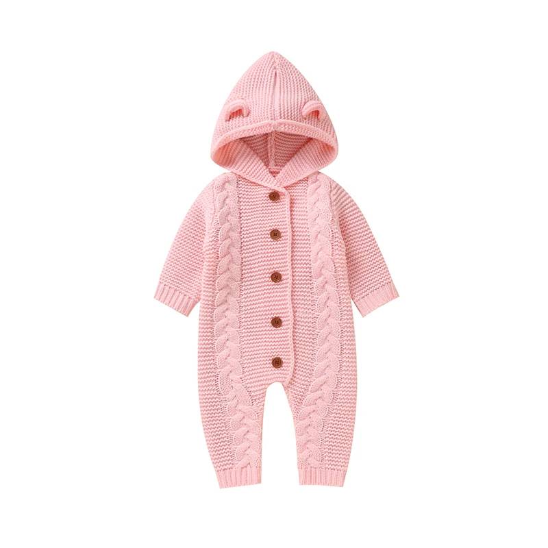 SoftKnit – Warm & niedlich – Gestrickter Baby-Strampler mit Kapuze Rosa / 100 (18–24 Monate) | Pädagogisches Holzspielzeug von Mein Kleines Baby