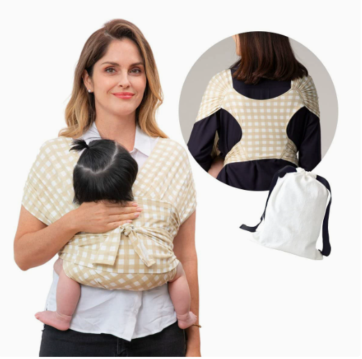 SoftNest - Bequem, atmungsaktiv und sicher – ergonomische Babytrage Beige Kariert | Pädagogisches Holzspielzeug von Mein Kleines Baby