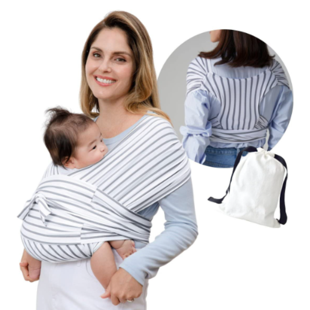 SoftNest - Bequem, atmungsaktiv und sicher– ergonomische Babytrage Grau/weiß gestreift | Pädagogisches Holzspielzeug von Mein Kleines Baby