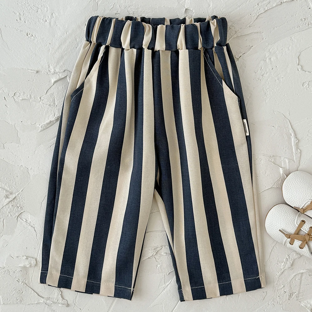 SoftStripe – Weich & bequem – Babyhose mit gestreiftem Muster Blau / 110 (2–3 Jahre) | Pädagogisches Holzspielzeug von Mein Kleines Baby