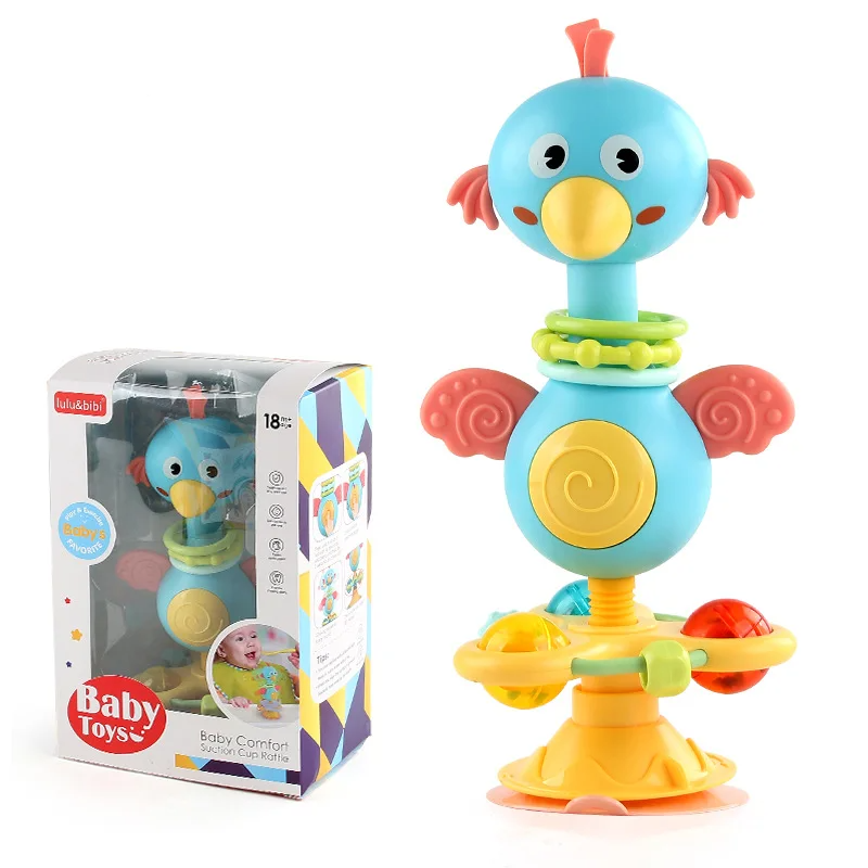 Soothing Rattle Toy™ - Sensorisches Babyspielzeug mit Saugnapf Blaue Vogelkugeln | Pädagogisches Holzspielzeug von Mein Kleines Baby