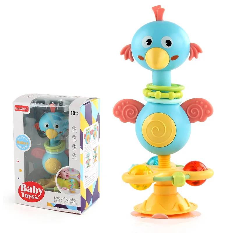 Soothing Rattle Toy™ - Sensorisches Babyspielzeug mit Saugnapf Blaue Vogelkugeln | Pädagogisches Holzspielzeug von Mein Kleines Baby