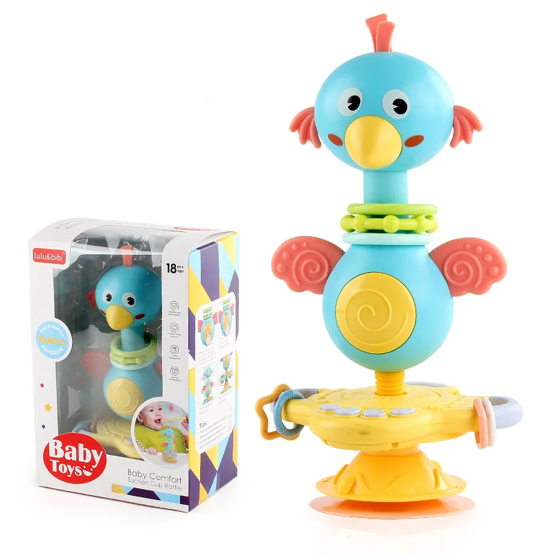 Soothing Rattle Toy™ - Sensorisches Babyspielzeug mit Saugnapf Blauer Vogel Ringe | Pädagogisches Holzspielzeug von Mein Kleines Baby