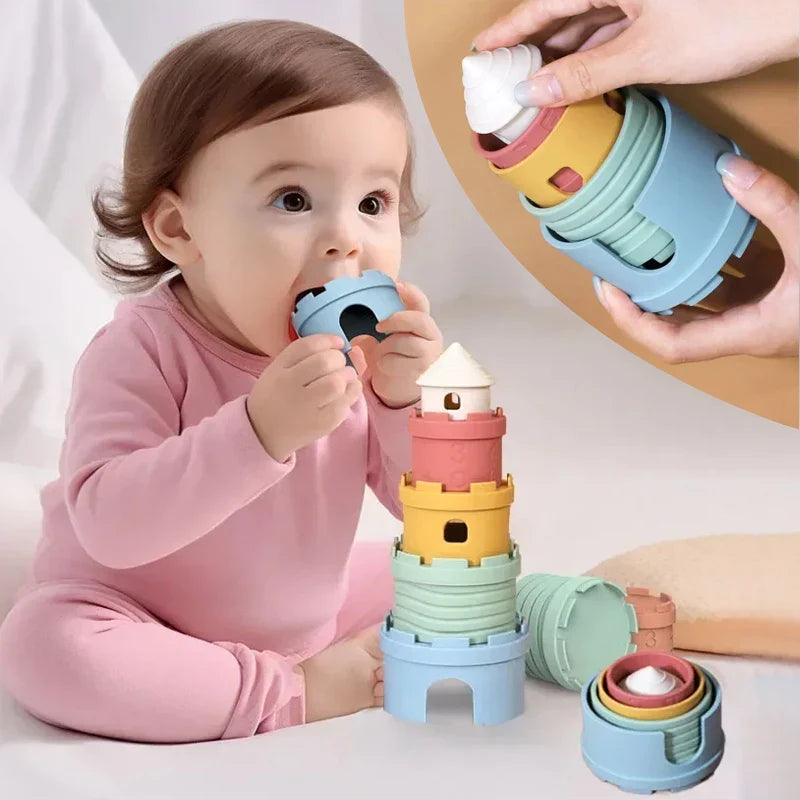 Stack&Learn™ – Intelligenter Stapelspaß – Stapelturm Burg | Pädagogisches Holzspielzeug von Mein Kleines Baby