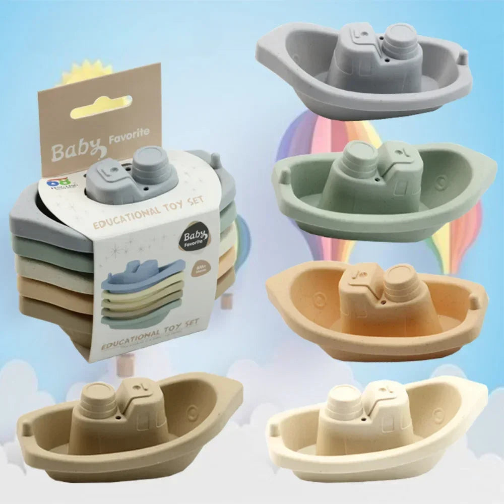 Stack&Splash™ – Stapelbare Boote - Badeset | Pädagogisches Holzspielzeug von Mein Kleines Baby