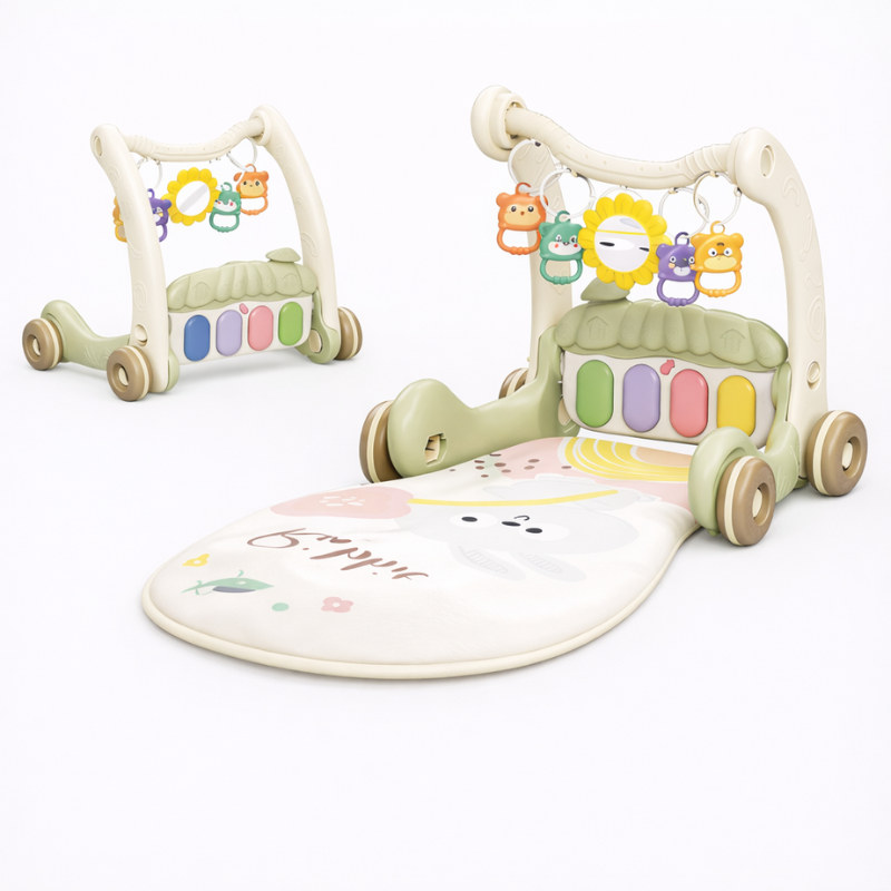 Step & Play – Interaktiv & Sicher – 3-in-1-Lauflernhilfe & Baby-Fitnessstudio Dach – Grün | Pädagogisches Holzspielzeug von Mein Kleines Baby